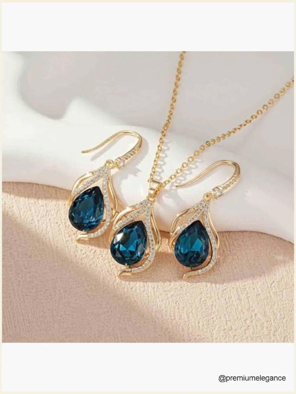 Austrian Crystal Teardrop Pendant Necklace and Drop Earrings Set 14K Gold Plated
